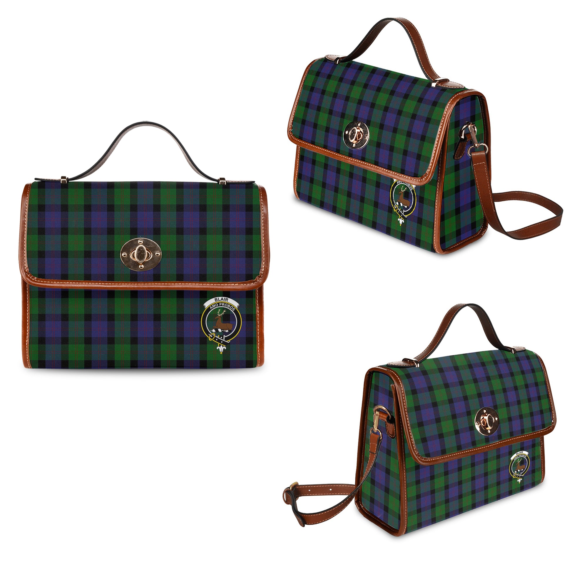 Blair Tartan Leather Strap Waterproof Canvas Bag with Family Crest One Size 34cm * 42cm (13.4" x 16.5") - Tartanvibesclothing