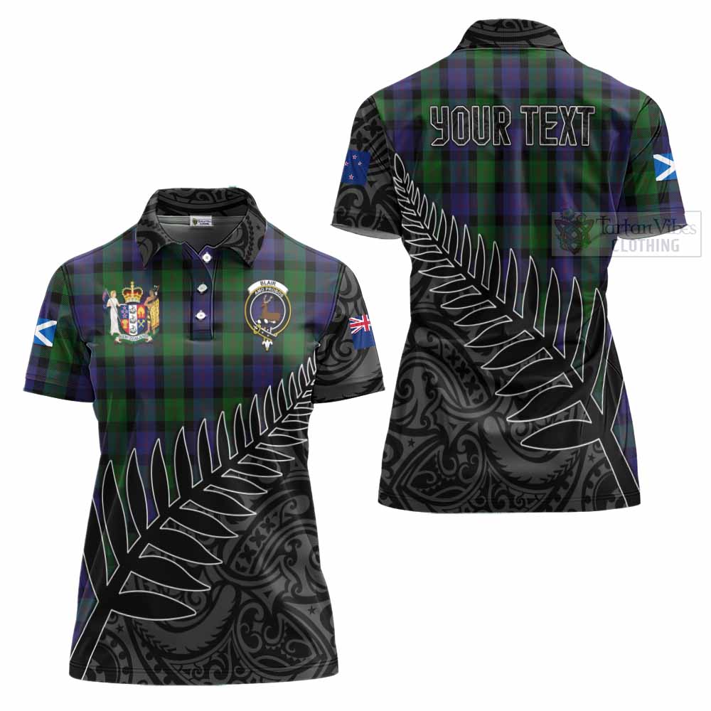 Tartan Vibes Clothing Blair Crest Tartan Women's Polo Shirt with New Zealand Silver Fern Half Style