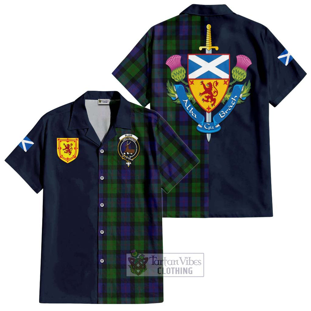 Tartan Vibes Clothing Blair Tartan Short Sleeve Button Shirt with Scottish Lion Royal Arm Half Style