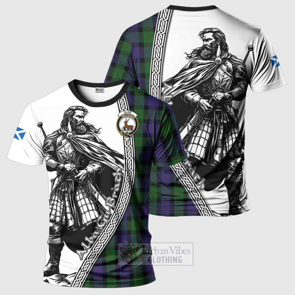 Tartan Vibes Clothing Blair Tartan Clan Crest T-Shirt with Highlander Warrior Celtic Style