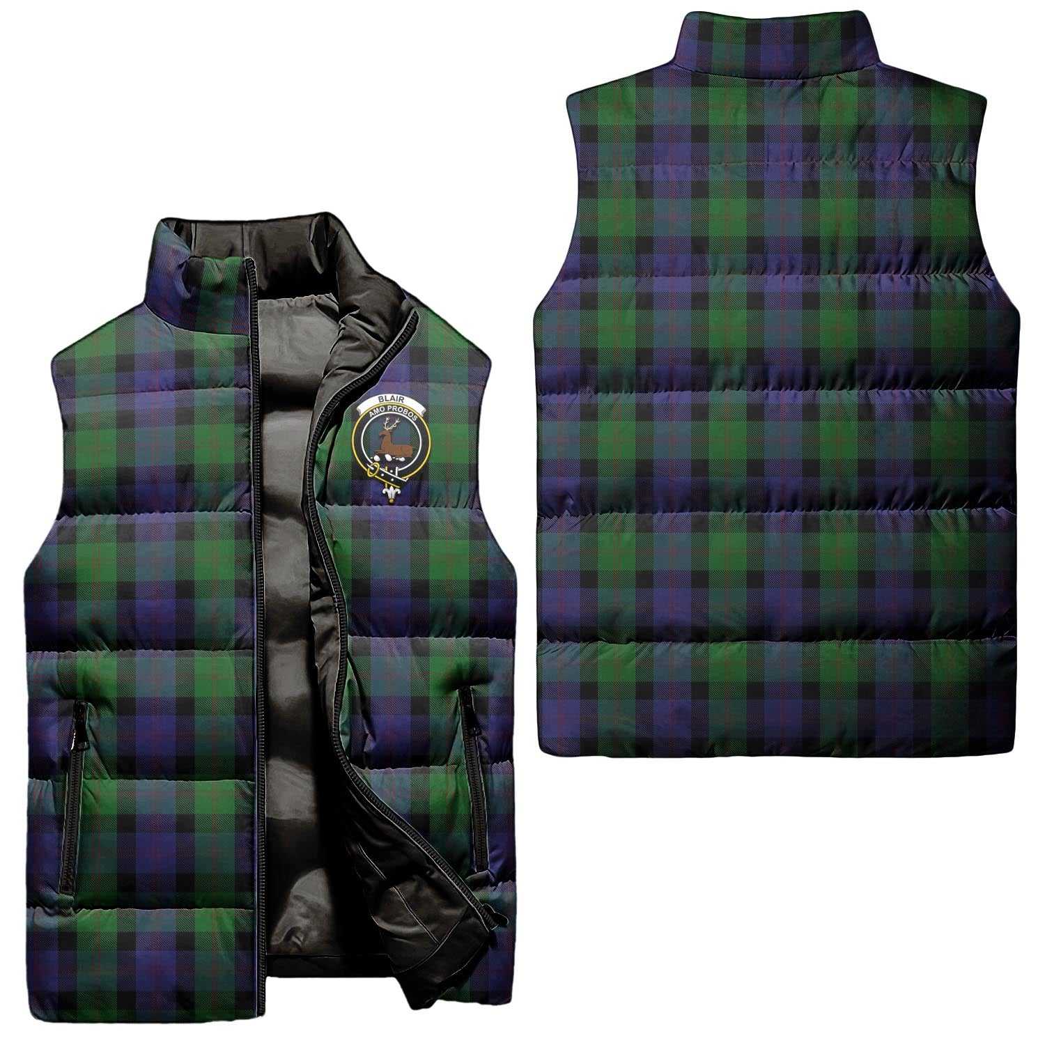 Blair Tartan Sleeveless Puffer Jacket with Family Crest Unisex - Tartanvibesclothing