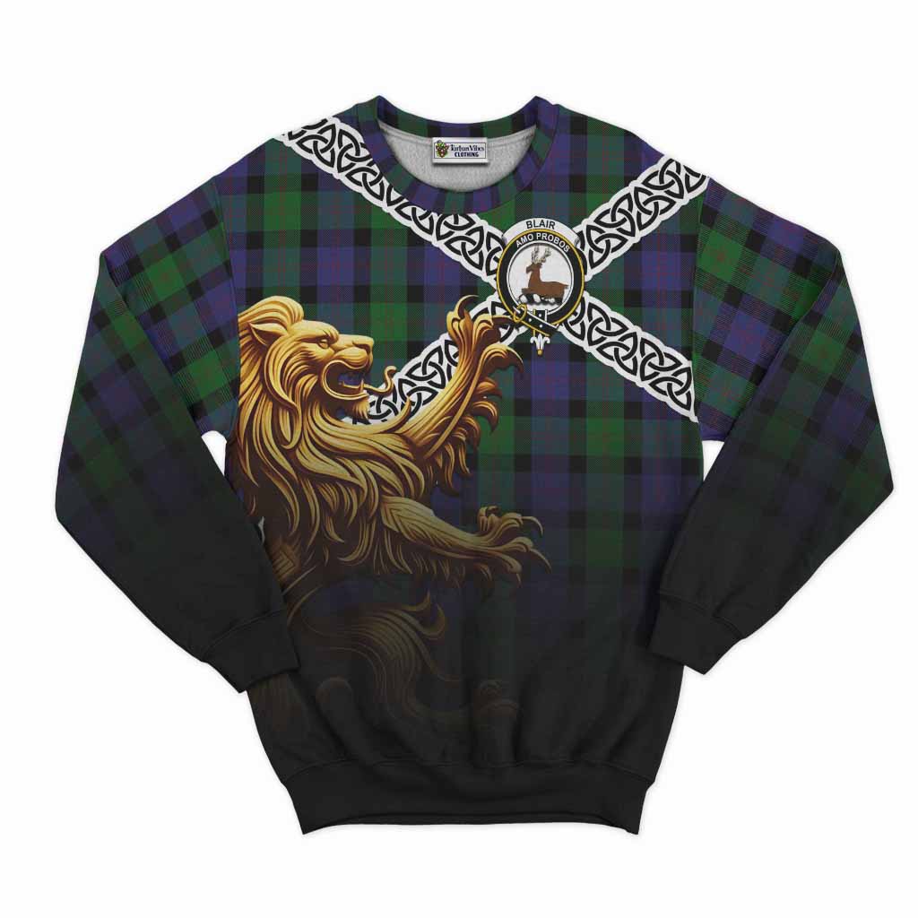 Blair Crest Tartan Sweatshirt with Golden Lion Emblem Celtic Style Unisex - Tartan Vibes Clothing