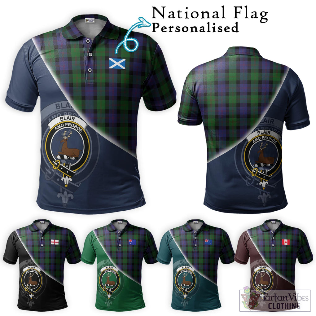 Blair Tartan Polo Shirt with Personalised National Flag and Family Crest Half Style Maroon - Tartanvibesclothing Shop