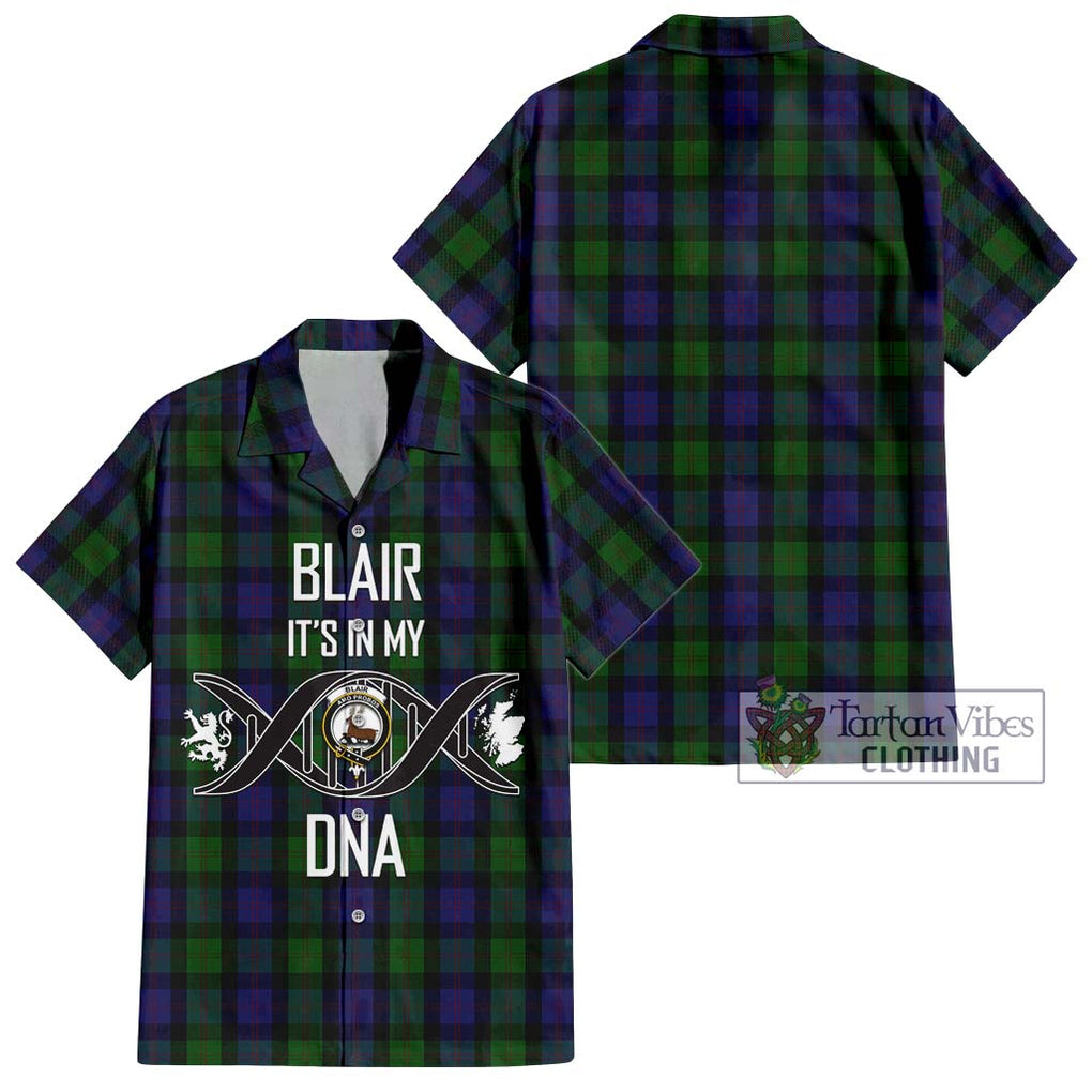 Blair Tartan Short Sleeve Button Shirt with Family Crest DNA In Me Style Kid - Tartanvibesclothing Shop