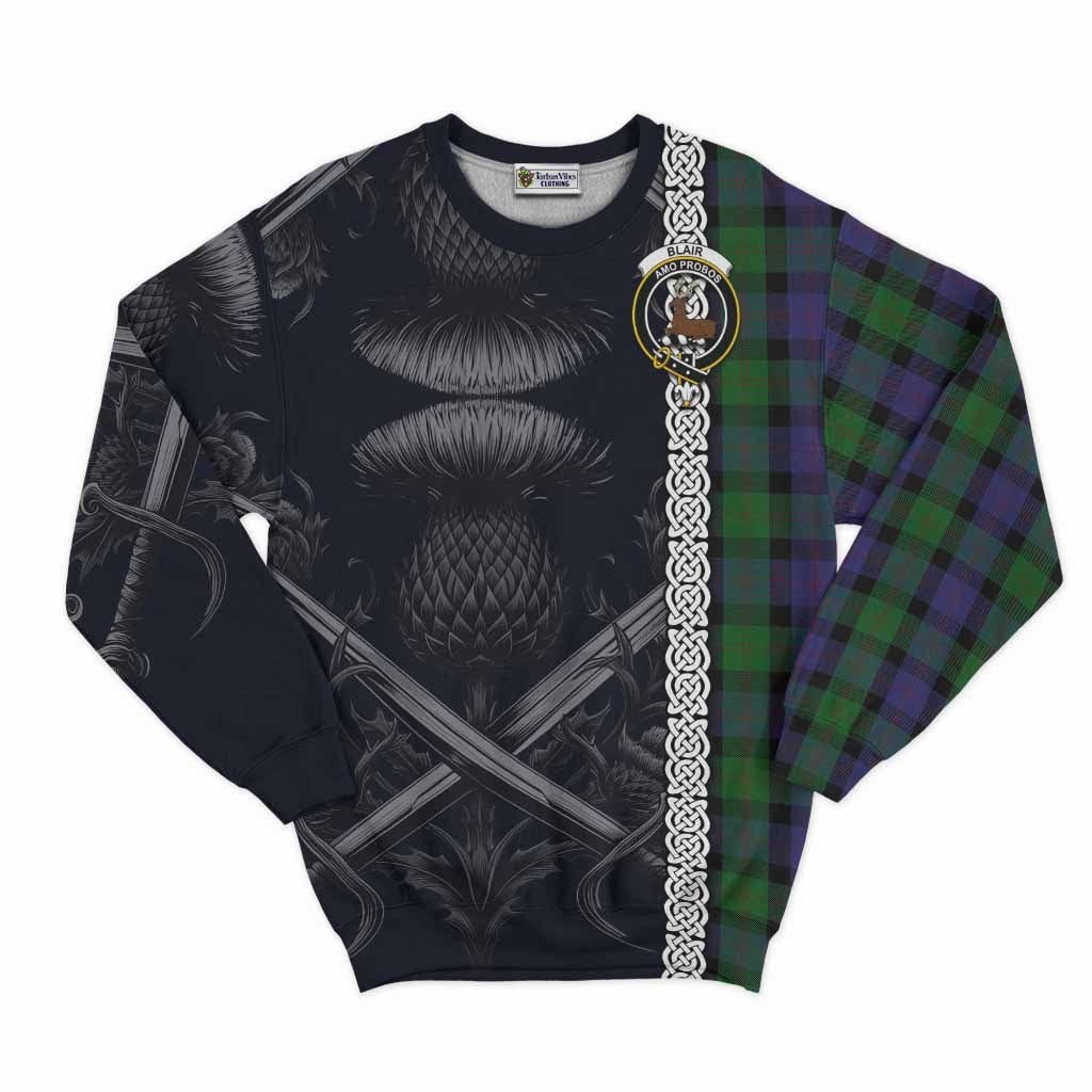 Tartan Vibes Clothing Blair Tartan Sweatshirt with Family Crest Cross Sword Thistle Celtic Vibes