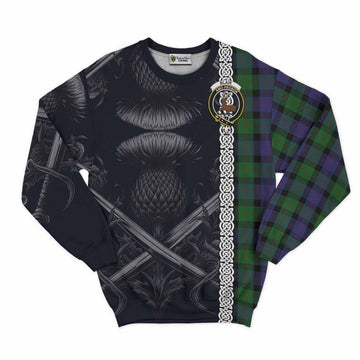 Blair Tartan Sweatshirt with Family Crest Cross Sword Thistle Celtic Vibes