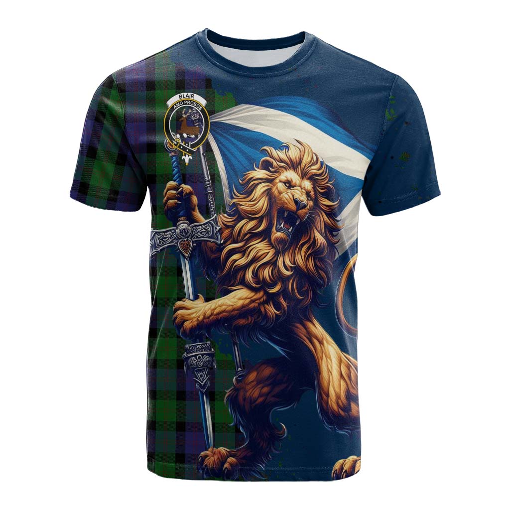 Tartan Vibes Clothing Blair Tartan Family Crest Cotton T-shirt with Scottish Majestic Lion