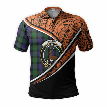 Blair Crest Tartan Polo Shirt with Polynesian Vibes Style - Orange Version