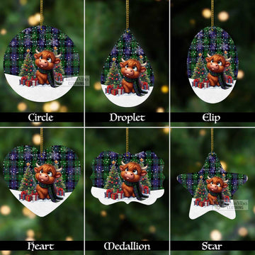 Blair Tartan Christmas Aluminium Ornament with Adorable Highland Coo