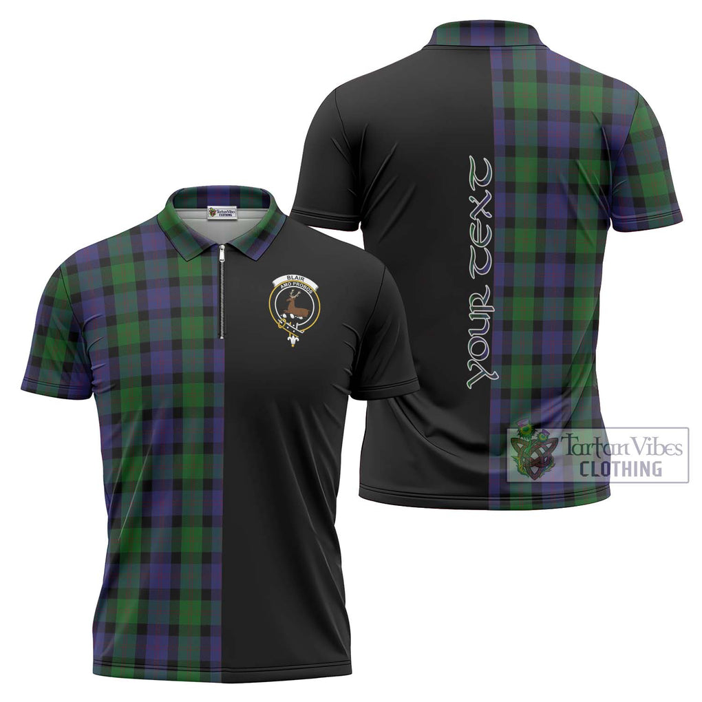 Blair Tartan Zipper Polo Shirt with Family Crest and Half Of Me Style Unisex - Tartanvibesclothing Shop