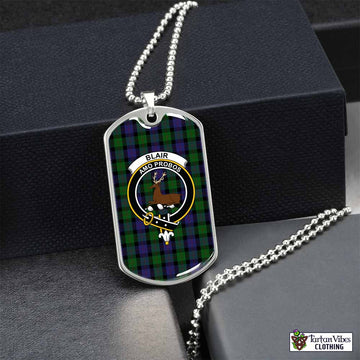 Blair Tartan Dog Tag Necklace with Family Crest