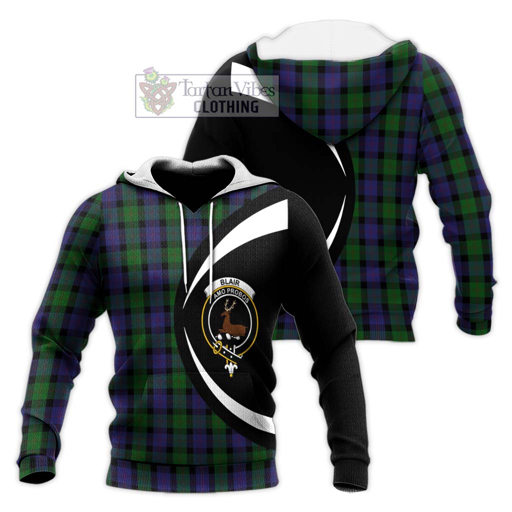 Blair Tartan Knitted Hoodie with Family Crest Circle Style Unisex Knitted Pullover Hoodie - Tartan Vibes Clothing