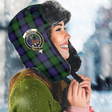 Blair Tartan Winter Trapper Hat with Family Crest