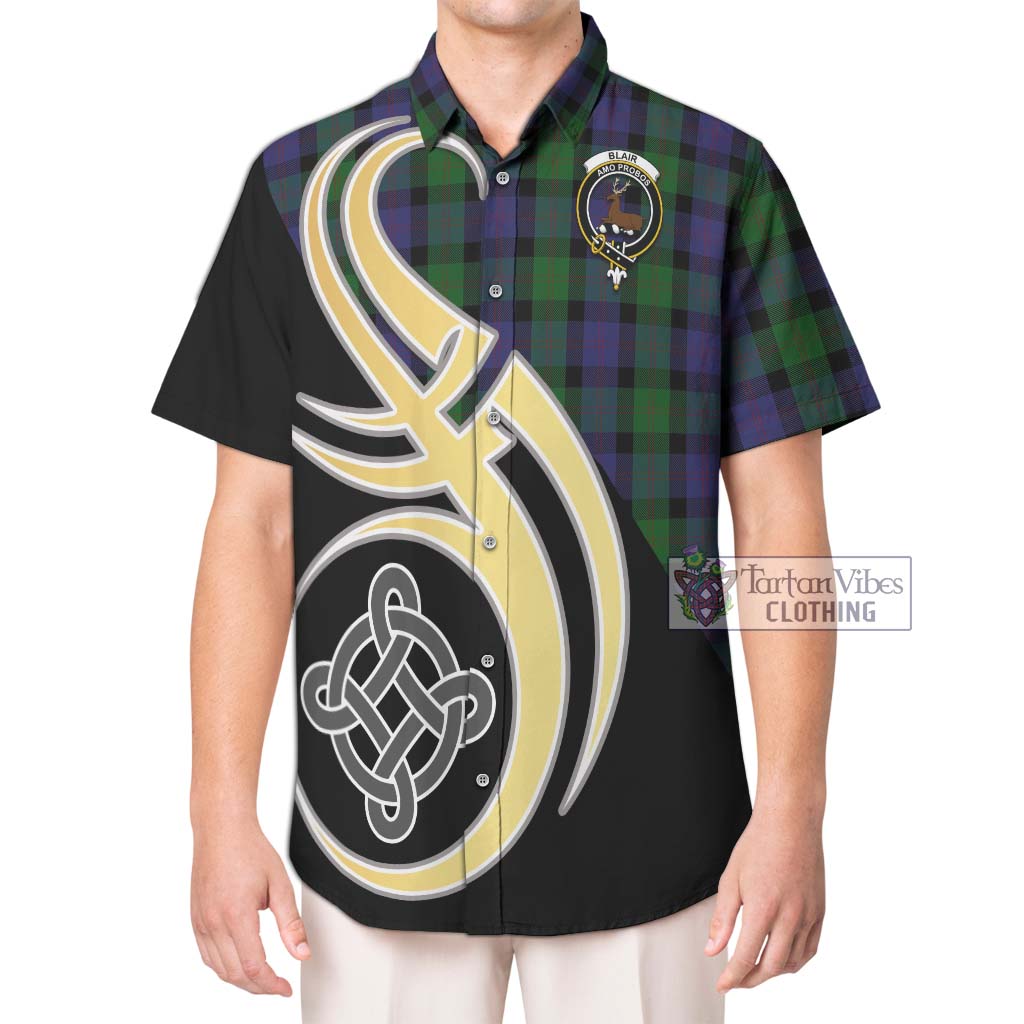 Blair Tartan Short Sleeve Button Shirt with Family Crest and Celtic Symbol Style Kid - Tartan Vibes Clothing