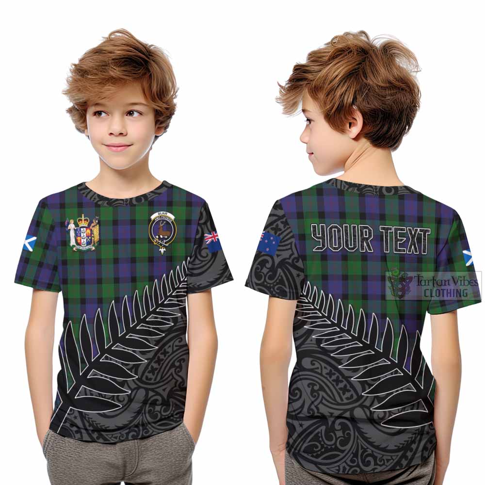 Tartan Vibes Clothing Blair Crest Tartan Kid T-Shirt with New Zealand Silver Fern Half Style