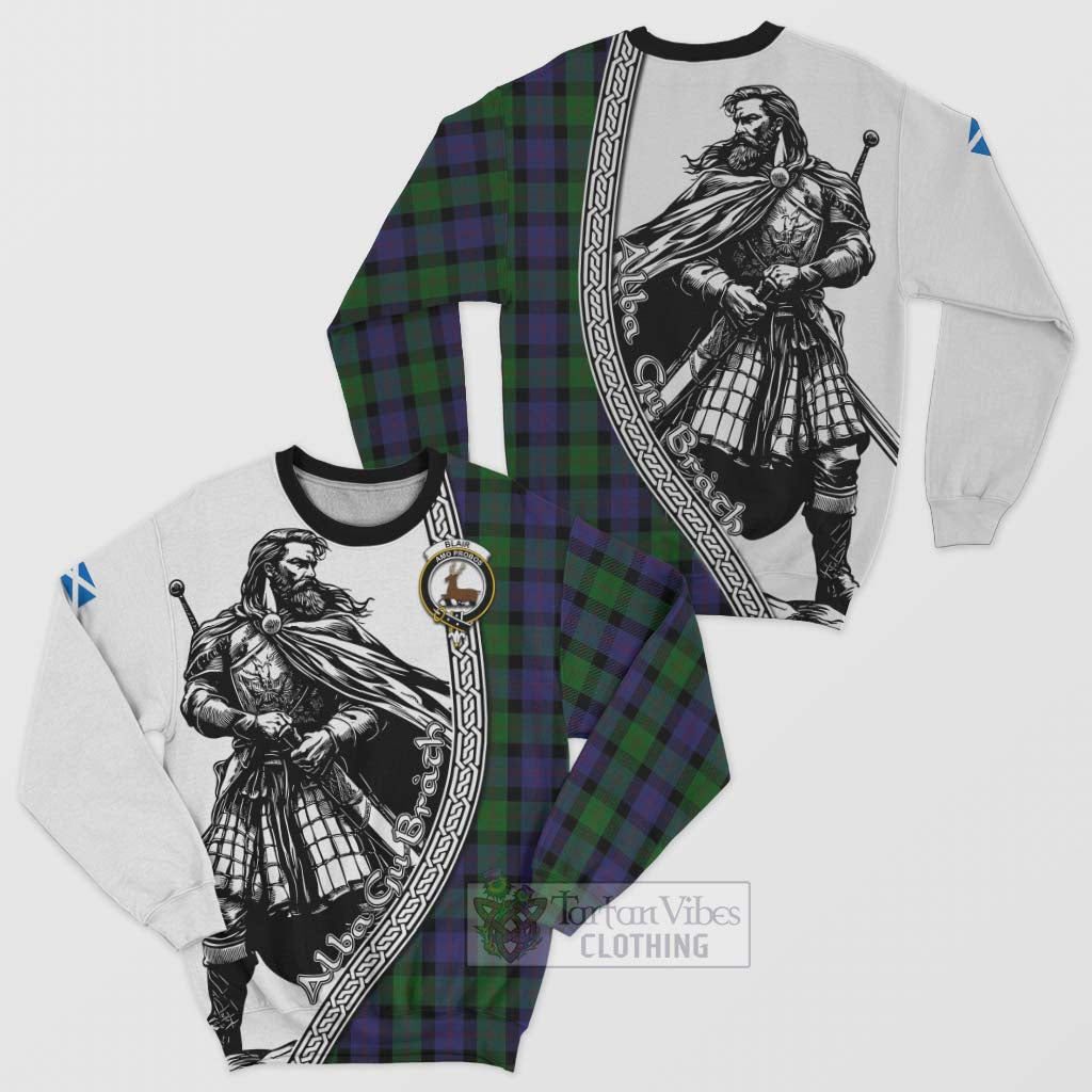 Tartan Vibes Clothing Blair Tartan Clan Crest Sweatshirt with Highlander Warrior Celtic Style