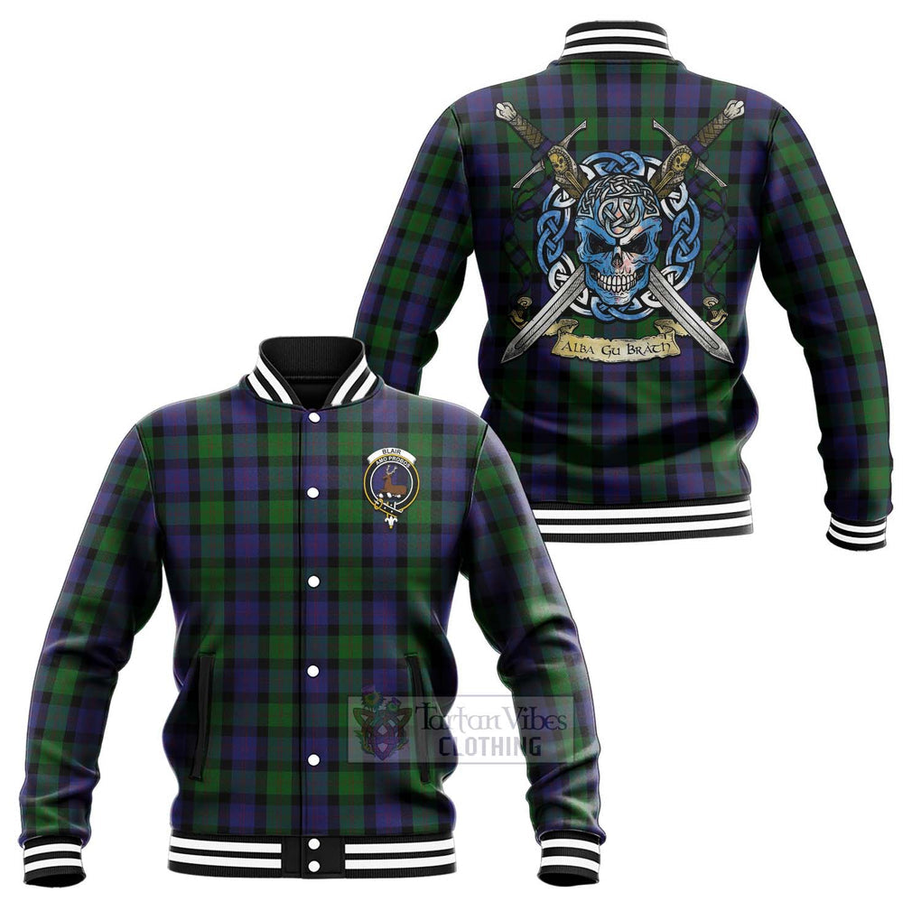 Tartan Vibes Clothing Blair Tartan Baseball Jacket with Family Crest Celtic Skull Style