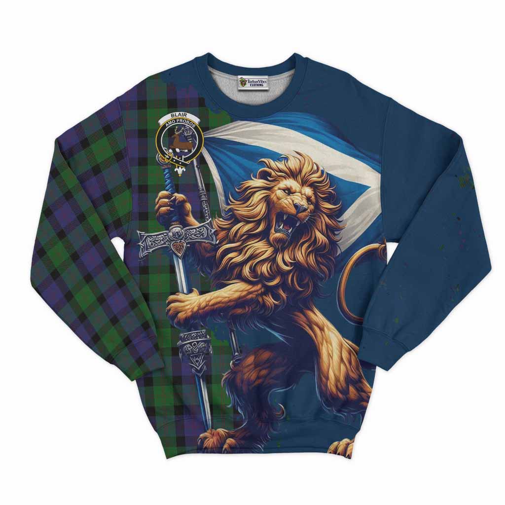 Tartan Vibes Clothing Blair Tartan Family Crest Sweatshirt with Scottish Majestic Lion