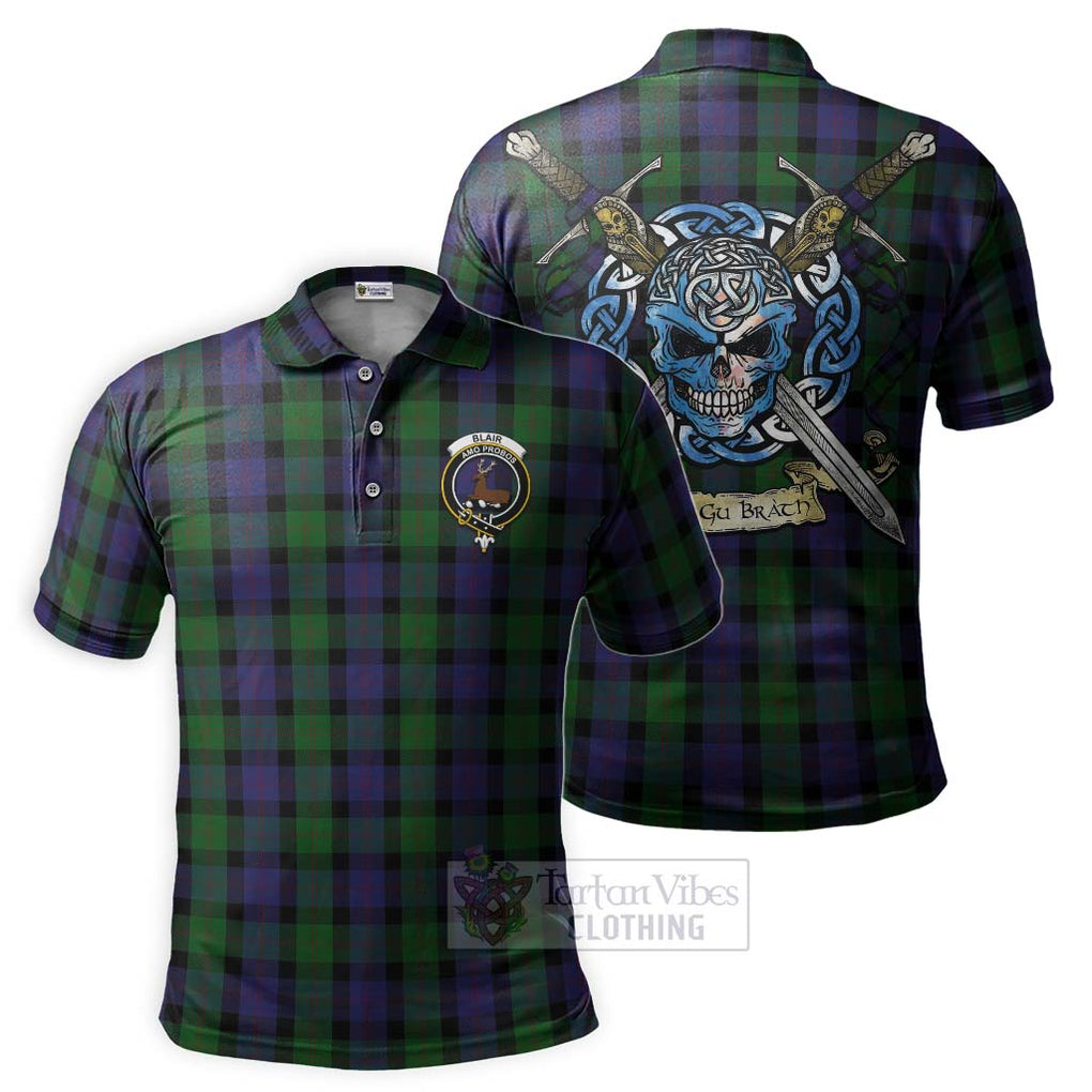 Tartan Vibes Clothing Blair Tartan Polo Shirt with Family Crest Celtic Skull Style