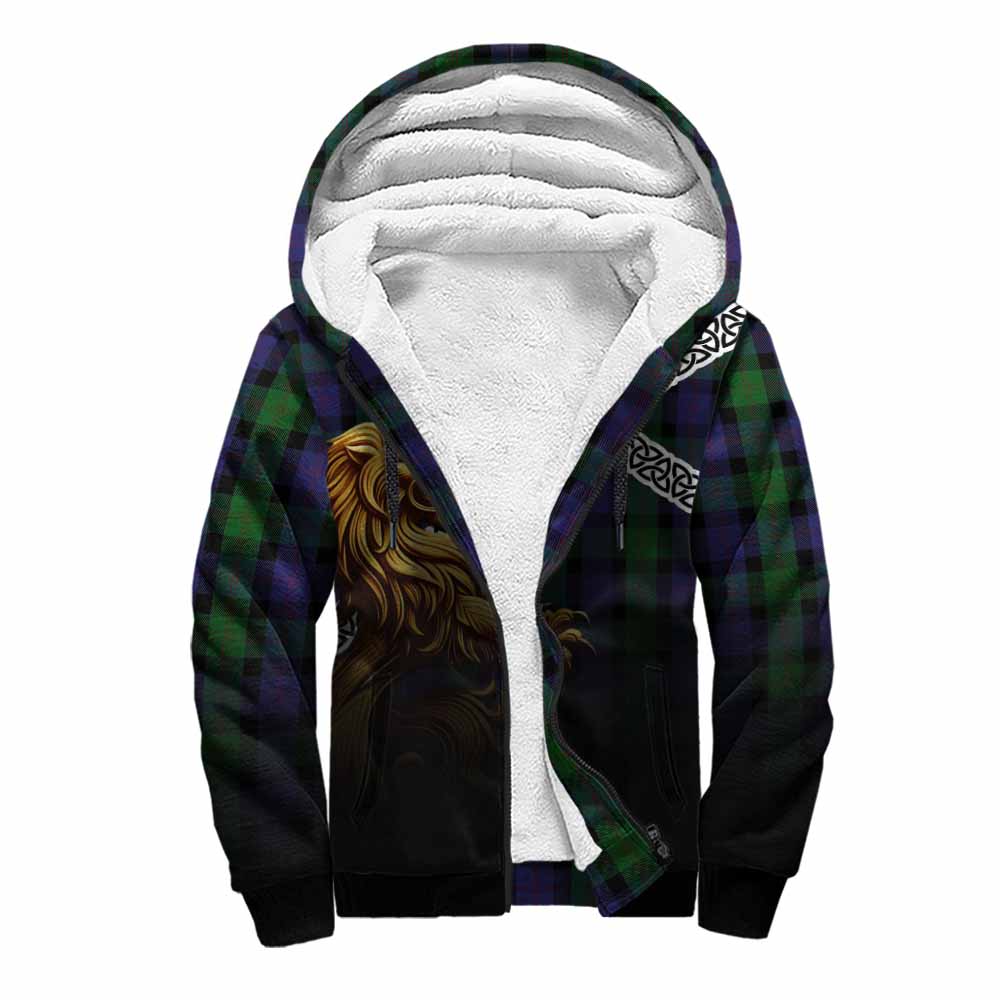Blair Crest Tartan Sherpa Hoodie with Golden Lion Emblem Celtic Style Unisex S - Tartan Vibes Clothing