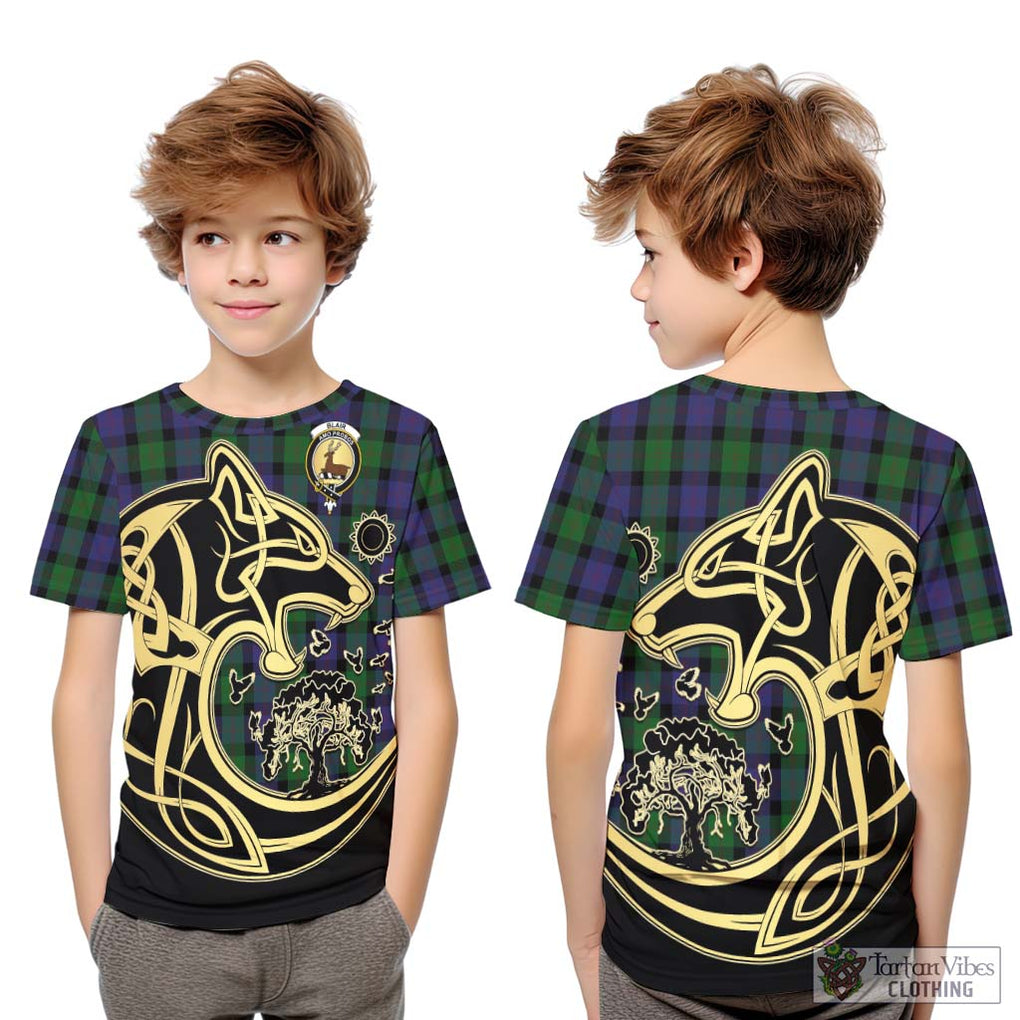 Blair Tartan Kid T-Shirt with Family Crest Celtic Wolf Style Youth XL Size14 - Tartan Vibes Clothing