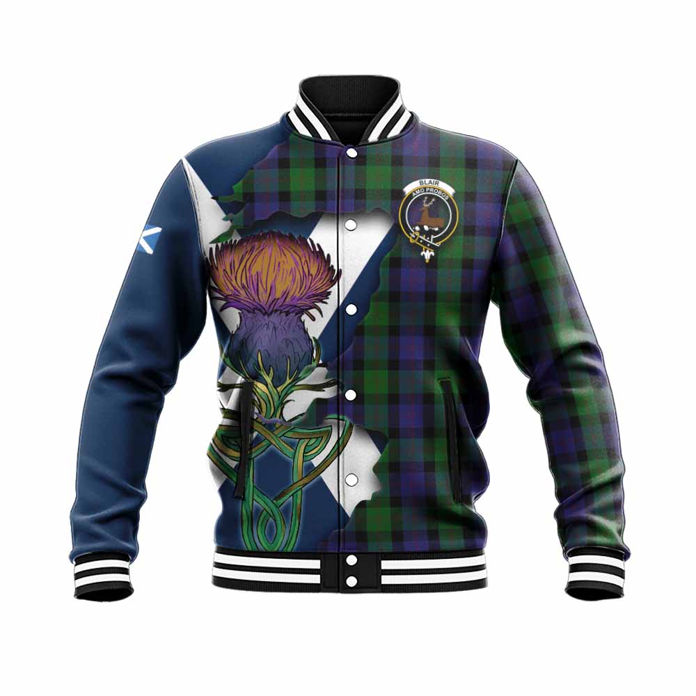 Blair Tartan Family Crest Baseball Jacket Scottish Thistle Celtic Inspired Unisex - Tartan Vibes Clothing