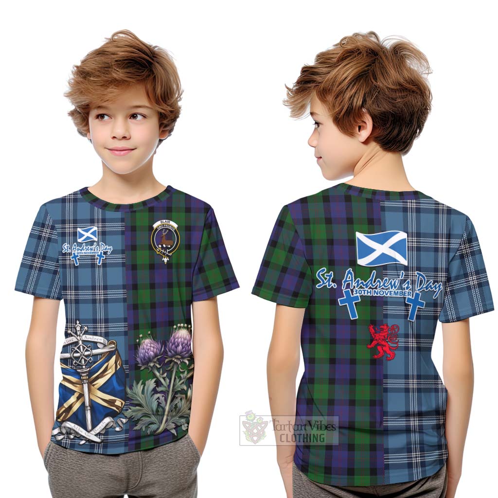 Tartan Vibes Clothing Blair Tartan Kid T-Shirt Happy St. Andrew's Day Half Tartan Style