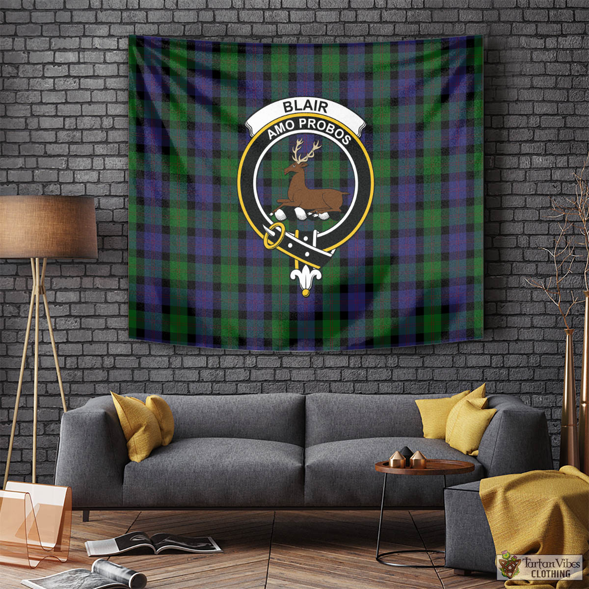 Tartan Vibes Clothing Blair Tartan Tapestry Wall Hanging and Home Decor for Room with Family Crest