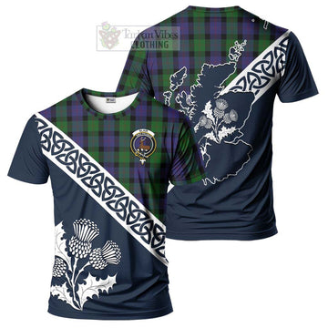 Blair Tartan T-Shirt Featuring Thistle and Scotland Map