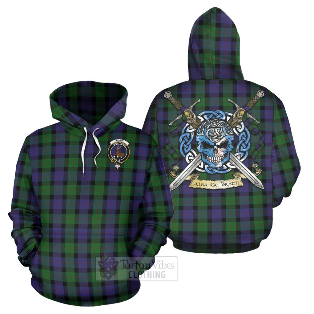 Tartan Vibes Clothing Blair Tartan Hoodie with Family Crest Celtic Skull Style