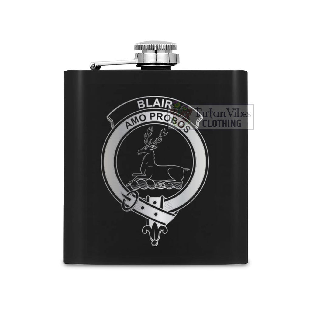 Tartan Vibes Clothing Blair Crest Hip Flask Set 7oz Black Stainless Steel with A Gift Box