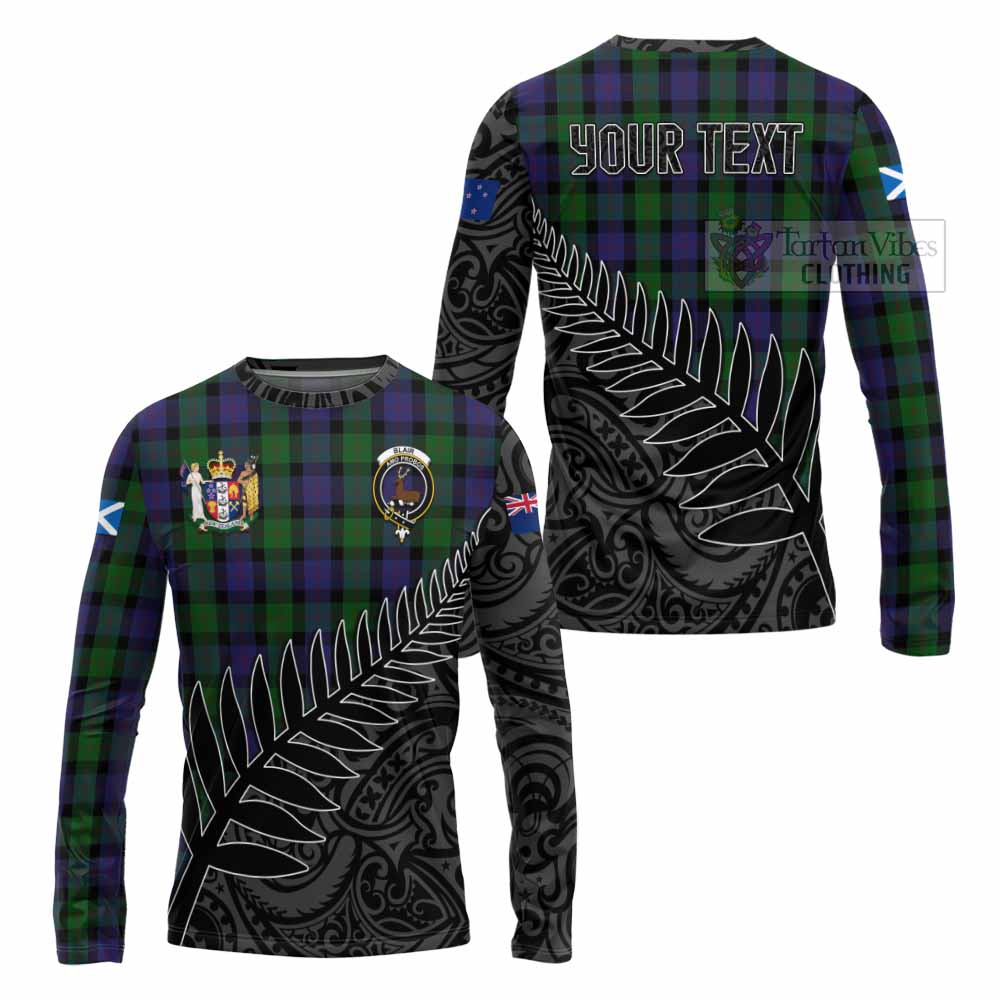 Tartan Vibes Clothing Blair Crest Tartan Long Sleeve T-Shirt with New Zealand Silver Fern Half Style