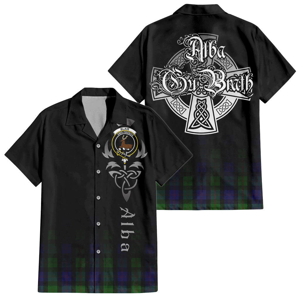 Tartan Vibes Clothing Blair Tartan Short Sleeve Button Up Featuring Alba Gu Brath Family Crest Celtic Inspired