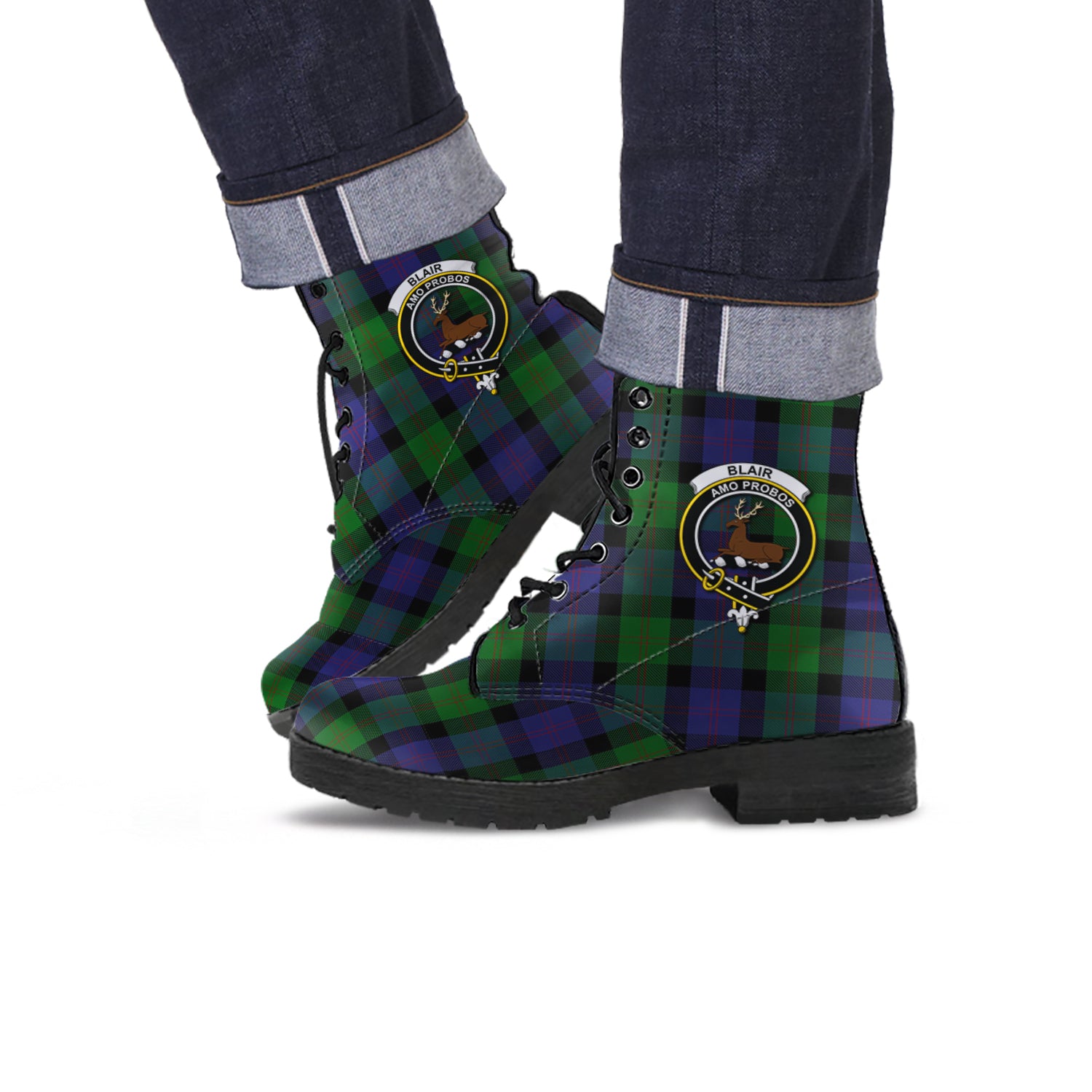 Blair Tartan Leather Boots with Family Crest - Tartanvibesclothing