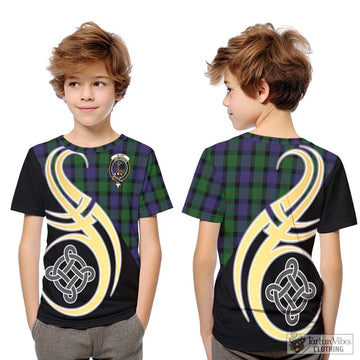 Blair Tartan Kid T-Shirt with Family Crest and Celtic Symbol Style