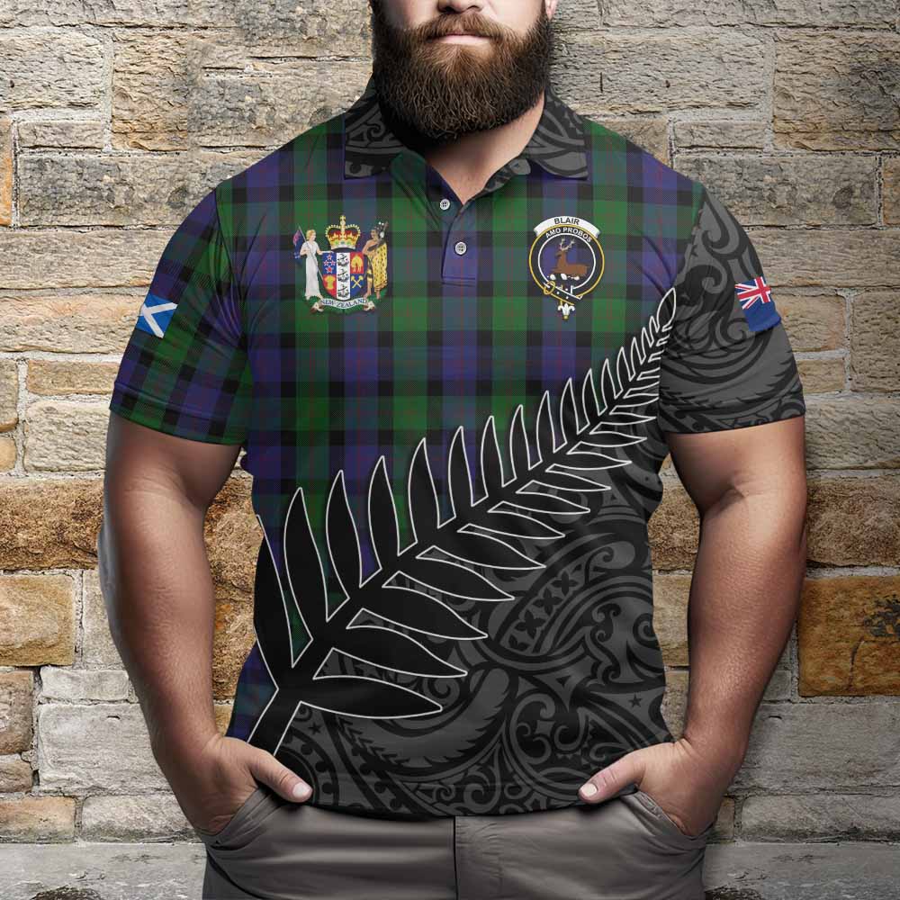 Blair Crest Tartan Polo Shirt with New Zealand Silver Fern Half Style