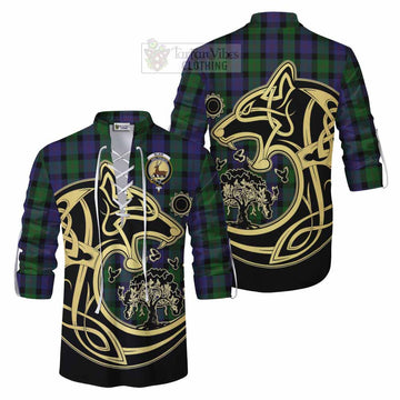 Blair Tartan Ghillie Kilt Shirt with Family Crest Celtic Wolf Style