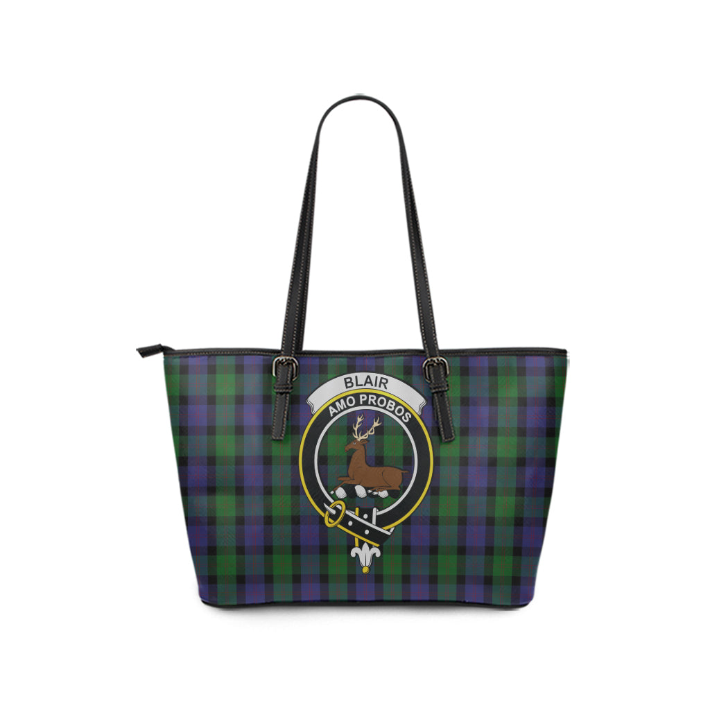 Blair Tartan Leather Tote Bag with Family Crest - Tartanvibesclothing