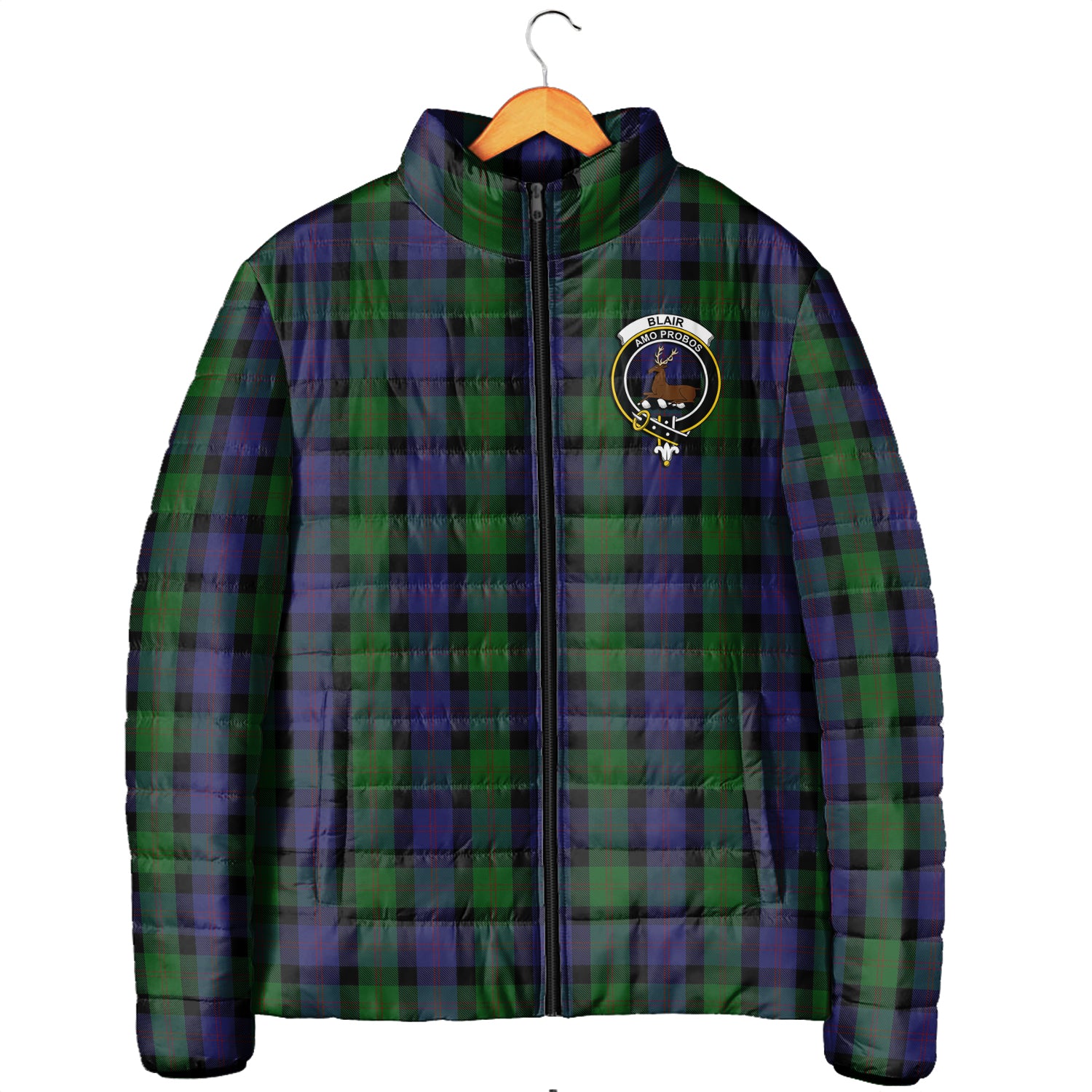 Blair Tartan Padded Jacket with Family Crest Men's Padded Jacket - Tartan Vibes Clothing