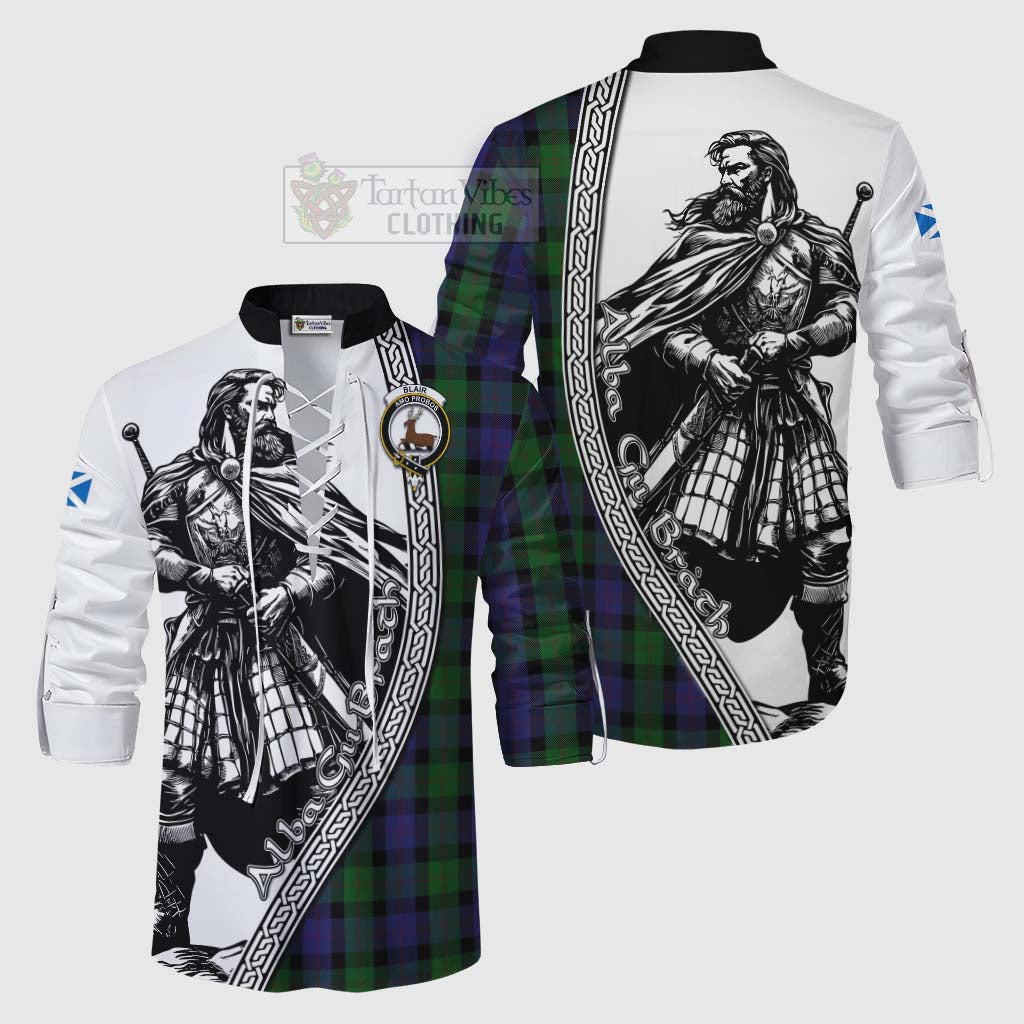 Tartan Vibes Clothing Blair Tartan Clan Crest Ghillie Kilt Shirt with Highlander Warrior Celtic Style