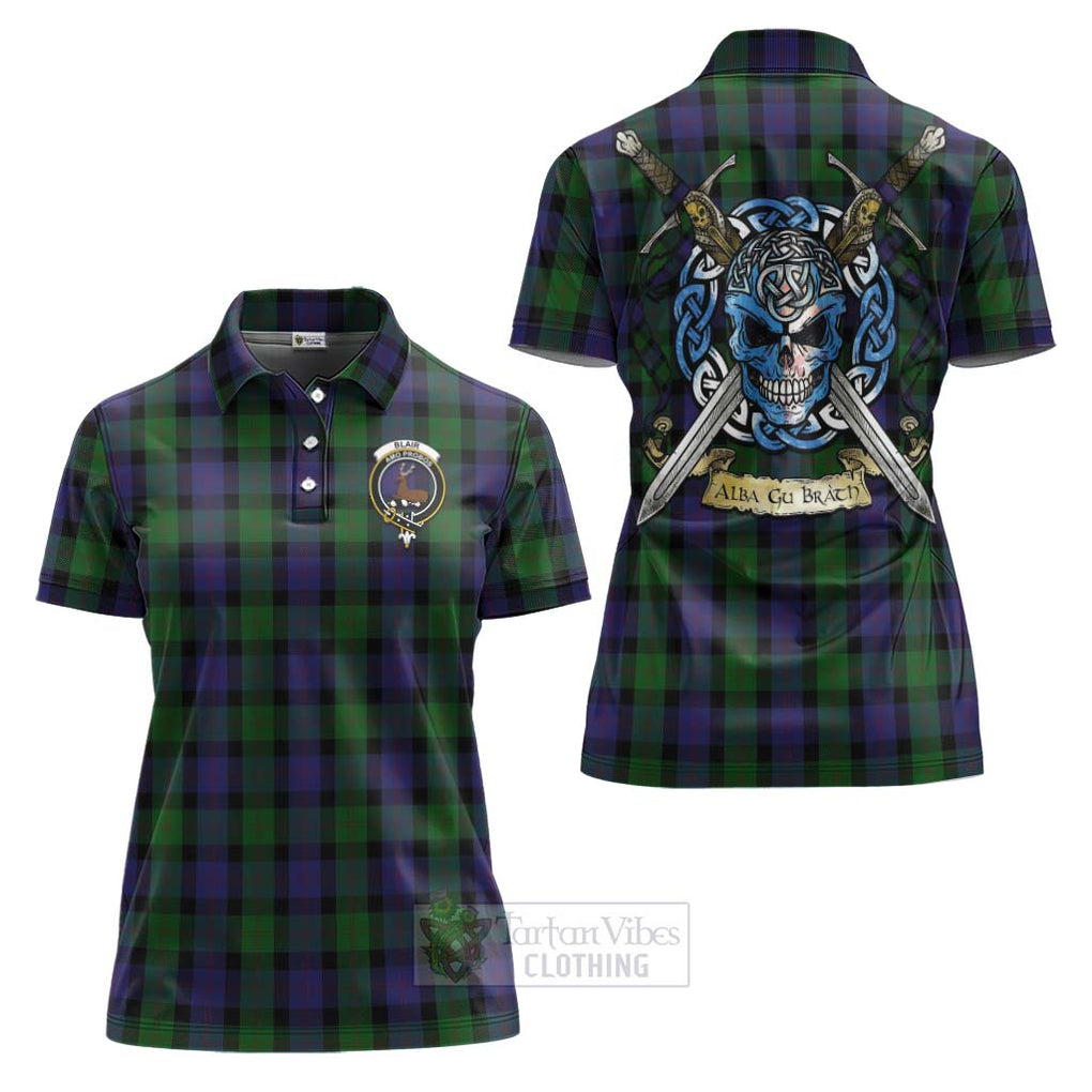 Tartan Vibes Clothing Blair Tartan Women's Polo Shirt with Family Crest Celtic Skull Style