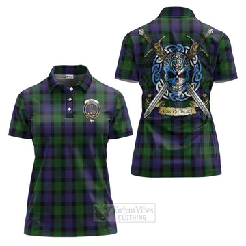 Blair Tartan Women's Polo Shirt with Family Crest Celtic Skull Style