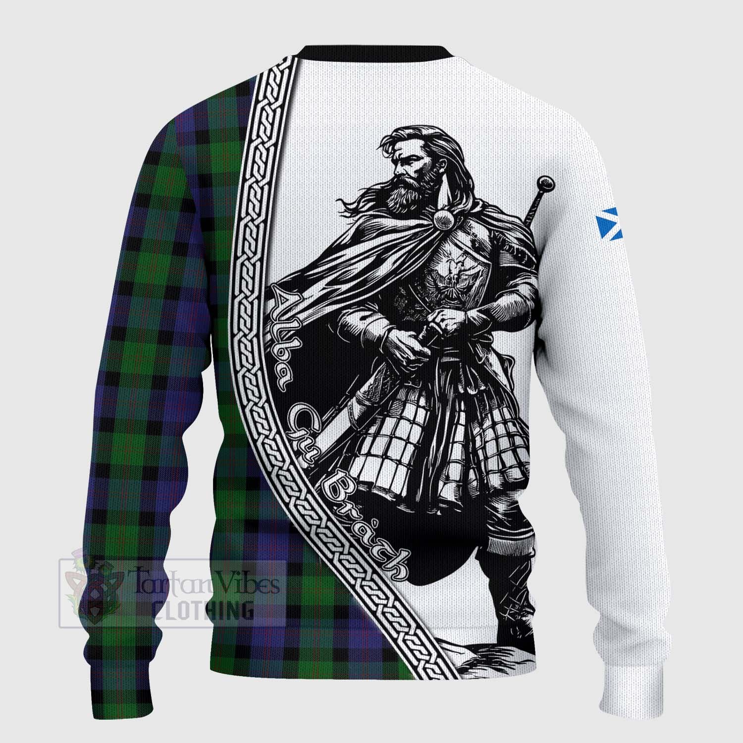 Tartan Vibes Clothing Blair Tartan Clan Crest Knitted Sweater with Highlander Warrior Celtic Style