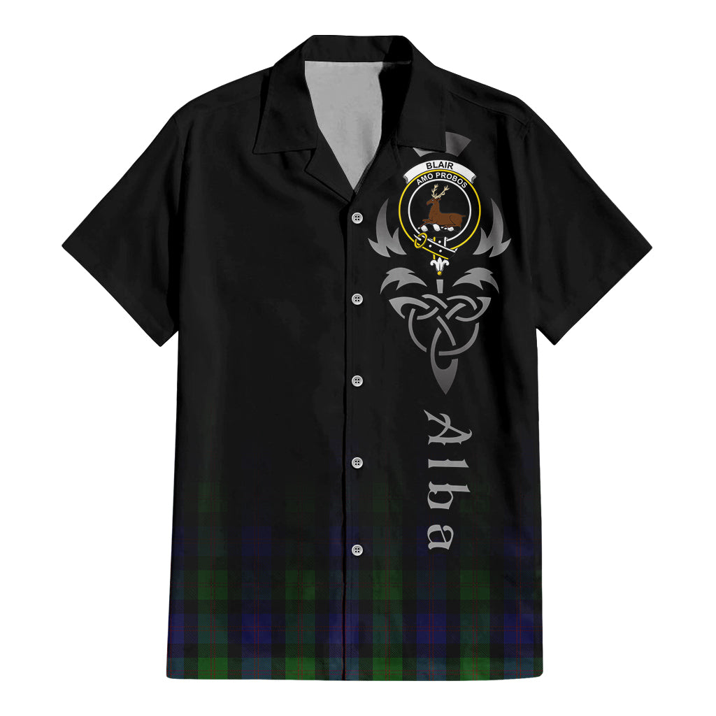 Tartan Vibes Clothing Blair Tartan Short Sleeve Button Up Featuring Alba Gu Brath Family Crest Celtic Inspired