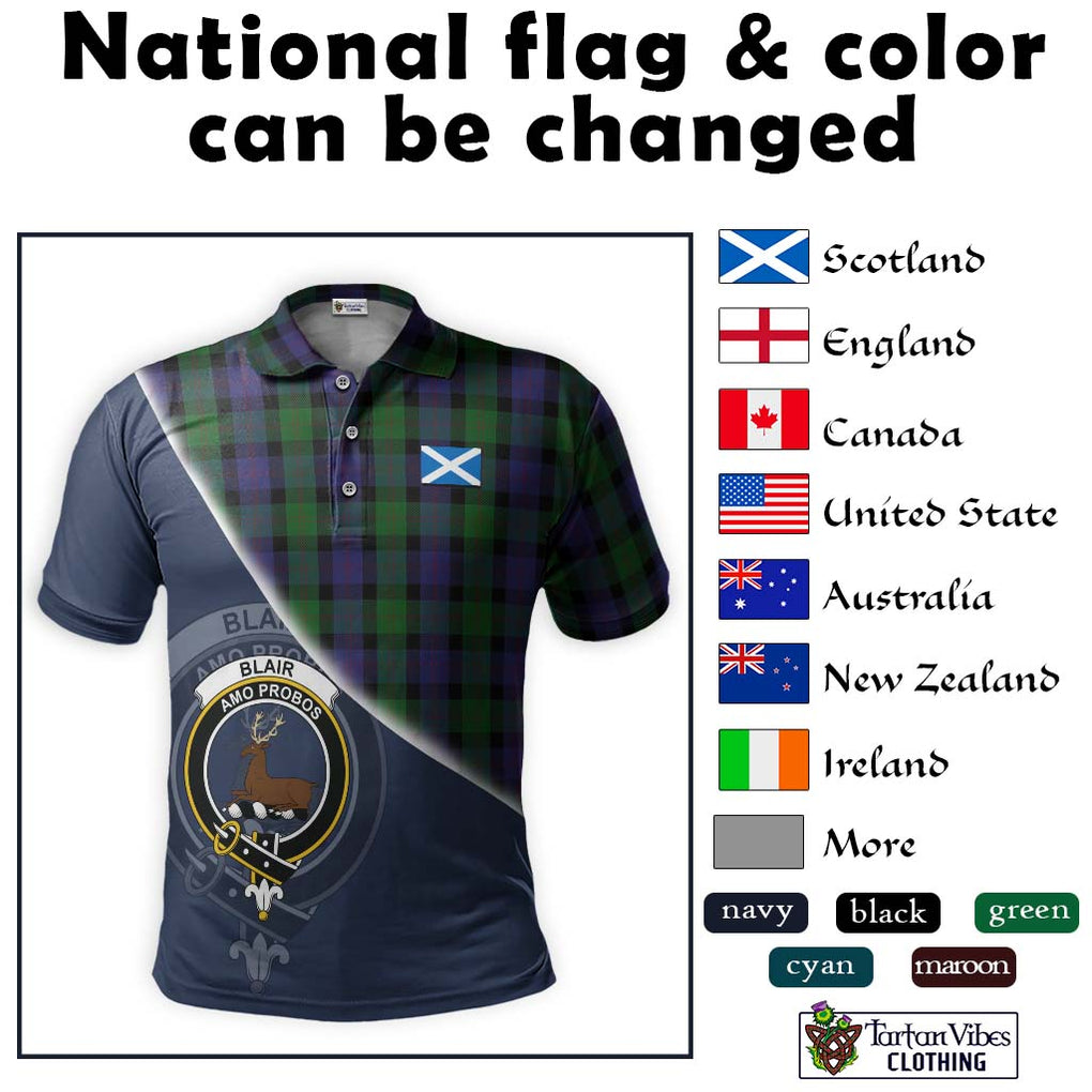 Blair Tartan Polo Shirt with Personalised National Flag and Family Crest Half Style - Tartanvibesclothing Shop