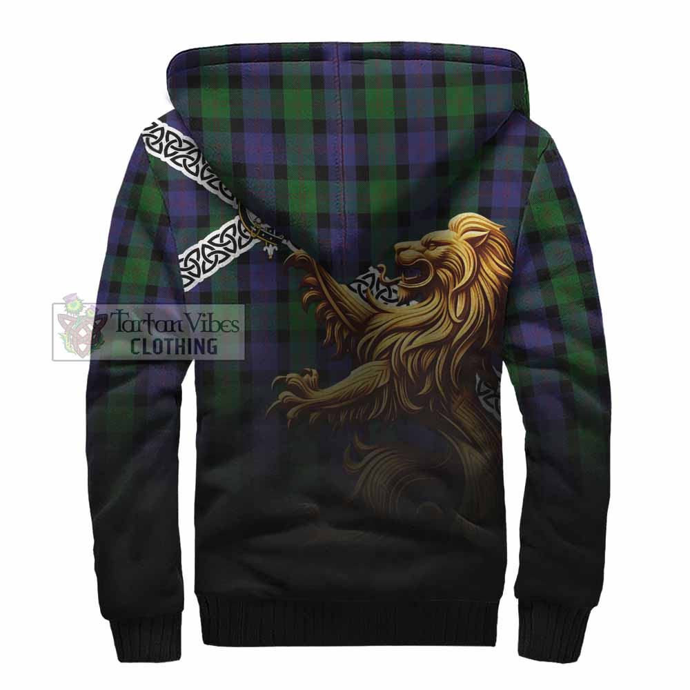 Blair Crest Tartan Sherpa Hoodie with Golden Lion Emblem Celtic Style - Tartan Vibes Clothing