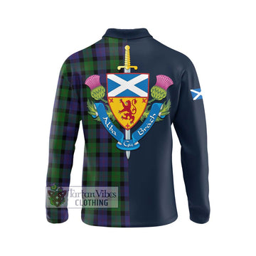 Blair Tartan Long Sleeve Polo Shirt Alba with Scottish Lion Royal Arm Half Style - Tartan Vibes Clothing