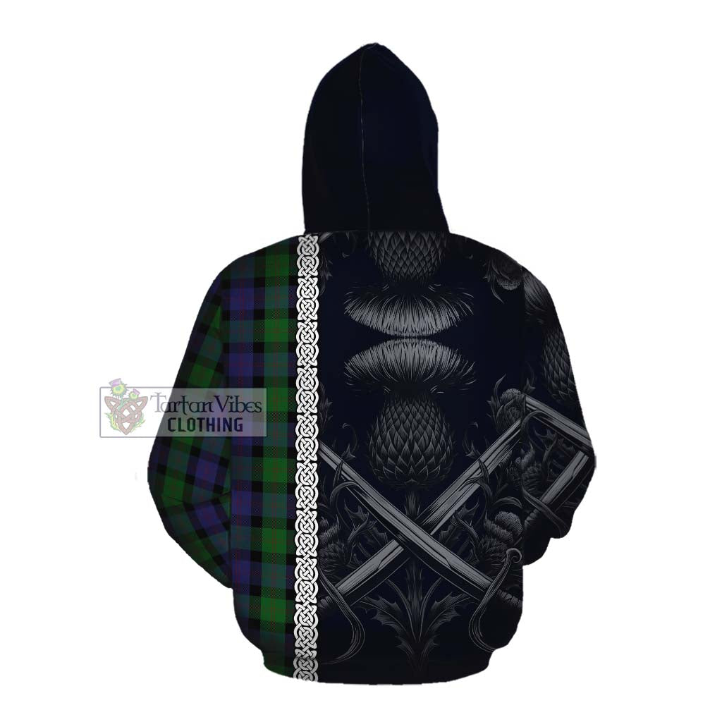 Tartan Vibes Clothing Blair Tartan Cotton Hoodie with Family Crest Cross Sword Thistle Celtic Vibes