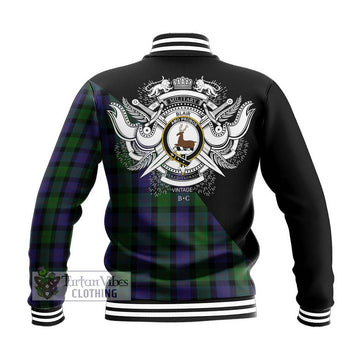 Blair Tartan Baseball Jacket with Family Crest and Military Logo Style