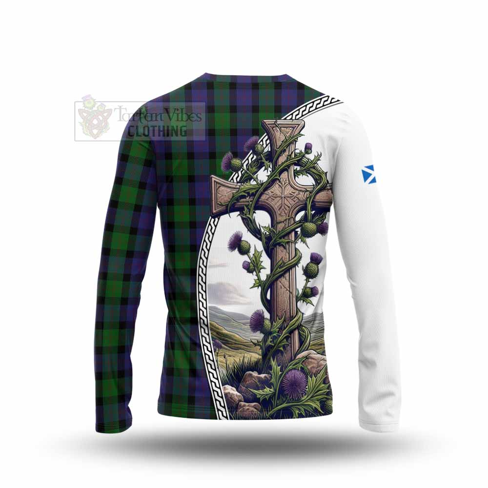 Tartan Vibes Clothing Blair Tartan Long Sleeve T-Shirt with Family Crest and St. Andrew's Cross Accented by Thistle Vines